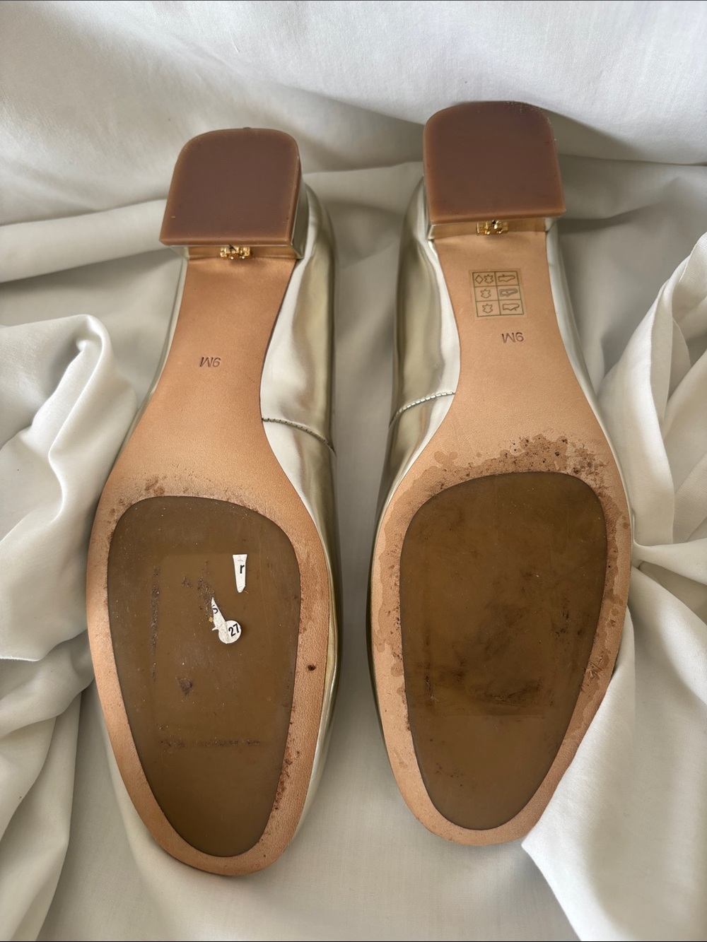 Tory Burch Silver Iridescent Gold Logo Block Heel Flats - Picture 6 of 16